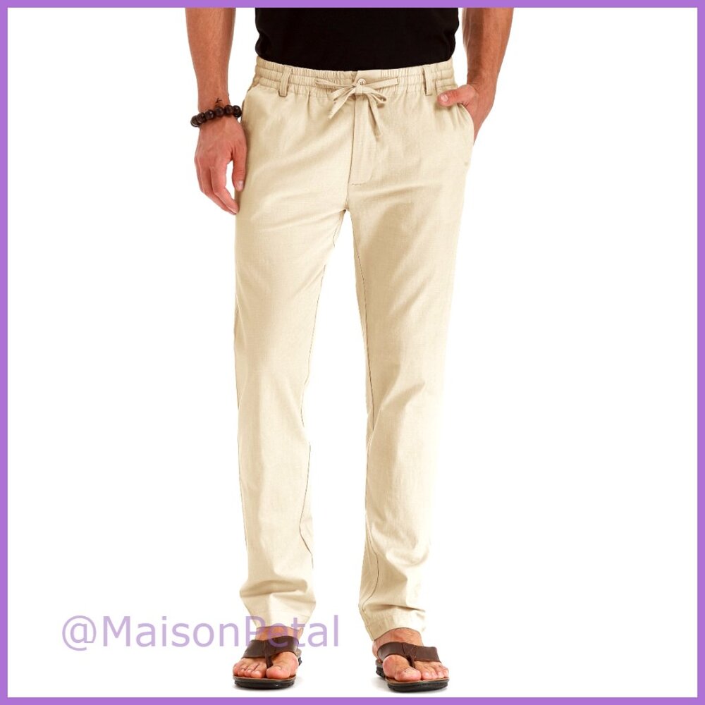 Drawstring Linen Pants Casual Summer Beach Loose Trousers